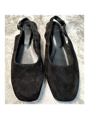One of a Kind Unique Black Suede Square Slingback Ballet Flats EU Size 36 NEW